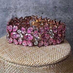 Ross Simons Clear & Pink CZ Gold Vermeil Over Sterling Silver Tennis Bracelet